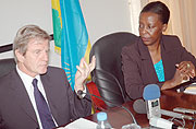 AGREED: Bernard Kouchner and Louise Mushikiwabo speaking to the media in Kigali last week.