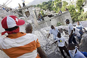A collapsed school in Port au Prince, Haiti. The devastating earthquake has struck the island nation