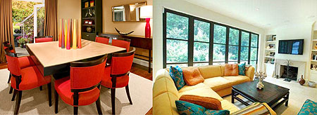 L-R : A dining room should consist of warm colours, they enhance appetite.;A living room where complementary colours are used creates a sociable and welcoming mood.