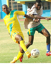 Atracou2019s Andre Lomami (L) takes on a Marine defender during last yearu2019s league. Atraco will open their MTN Peace Cup defence with a tie against Aspor