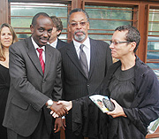 The Minister of Health, Dr. Richard Sezibera together with United States fund officials yesterday. (Photo/ F. Goodman)
