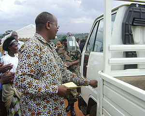 HERE YOU ARE:  Minister James delivering the truck to KOPANA yesterday. (Photo/ F.Kanyesigye)