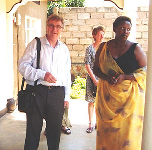 Mayor of Wageningen Geert van Rumund and Director of King David Academy Annet Mutamuliza during their tour of school yesterday.  (Photo: I. Niyonshuti)