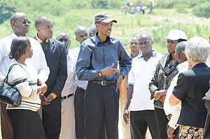 President Kagame - at rice irrigation project