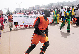 Great Lakes youth match through the city during the 10th celebration of the Kigali declaration (Photo. C. Kwizera)