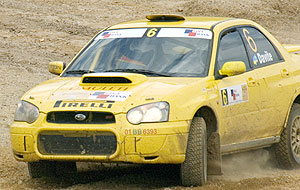 Davite powers his Subaru during the 2008 Irushanwa rally. (File photo)