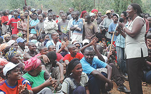 Gender and Family promotion Minister Jeanne du2019Arc Mujawamariya addreses residents of Kimisagara who turned up for Umuganda yesterday. (Photo/ J. Mbanda)