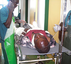 Emmanuel Nshimyimana after receiving treatment at CHUBu2019s emergency ward. (Photo/ P Ntambara).