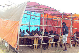 Part of the makeshift classrooms for the school that has been reopened by parents. (Photo / D. Ngabonziza)