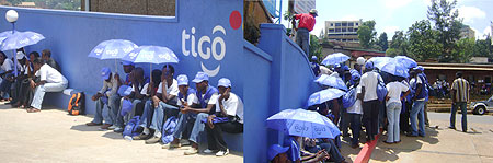 Tigo free-lance workers at the Muhima during the sit down strike. (Photo S Butera)