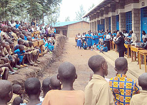 MP Uwimananimpaye speaking to Cyabayaga students. (Photo / D. Ngabonziza)