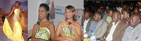 L-R : Kabuguza in a long dress ; The 1st runner-up;The 2nd runner-up; Minister of Culture and Sports, Joseph Habineza (second from right), with other dignitaries at the event.
