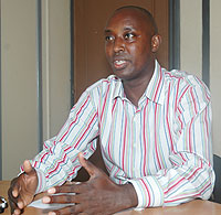 IN THE SPOTLIGHT;Kigali Cement Company owner, Jean Ndayambaje during the interview with The New Times. (Photo; J.Mbanda)