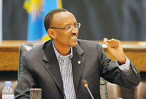 President Kagame emphasizing a point yesterday during a press conferencce. (Photo Urugwiro Village)