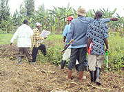Surveyors carrying out land redemarcation and registration exercise in Rukomo sector. (Photo: D. Ngabonziza)