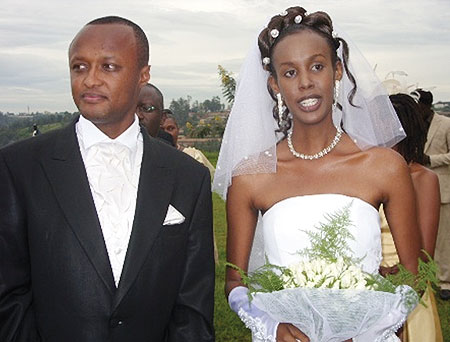 Gatete and wife Aline Hakizamungu after tying the knot on Saturday.