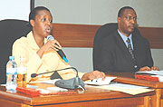 CNLS boss Dr Anita Asiimwe and Youth Minister Protais Mitali at the function yesterday. (Photo/ F. Goodman)