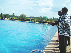 Gov Fidele tours the Rwf55million school swimming pool donated by President Paul Kagame to Groupe Scolaire de Butare.( Photo/ P Ntambara)