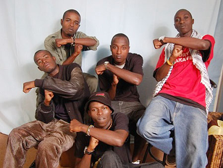 Tuff Gang, a local hip hop group that J. Polly (top left) belongs to, record with Day One Productions.(Net photo)