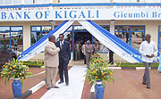 The governor of Northern Province, Aime Bosenibamwe talking to the Managing Director of BK, James Gatera during the inauguration ceremony of BK Gicumbi Branch. (Photo; A. Gahene)