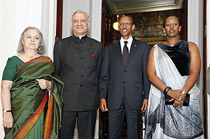 President and Mrs. Kagame pose for a photo with the Secretary General of the Commonwealth, Kamalesh Sharma and his wife at Marlborough   House yesterday. (Photo. A. Schulz)