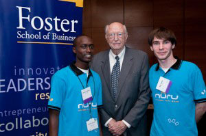 (L-R) Charles Ishimwe, Bill Gates, Sr. and Max Fraden at the Prize Ceremony in Seattle, USA.