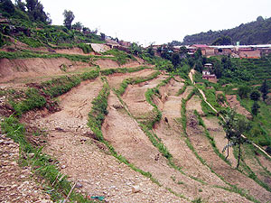 Some of the terraces constructed by residents who have not been paid in Rukomo Sector. (Photo: A. Gahene)