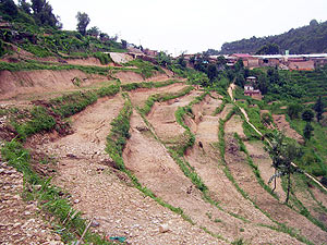 Some of the terraces constructed by residents who have not been paid in Rukomo Sector. (Photo: A. Gahene)
