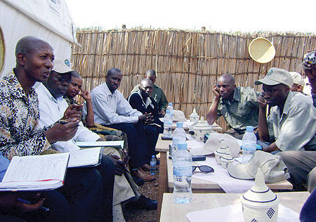 Minister Harerimana talking to local officials in Bugesera.(Photo/ S. Rewembeho)