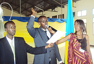 Janvier Nkurunziza being sworn-in as KCE guild president. 