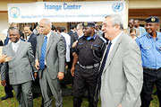 The UN delegation accompanied by the Commissioner General of Police, Emmanuel Gasana, tour the Isange Centre. (Photo J Mbanda)