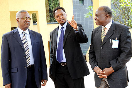 Defence Minister Gen. Marcel Gatsinzi,EAC Deputy Secretary General Jean Claude Nsengiyumva and Maj.Gen.Dr. SSalim from   Tanzania at a meeting of EAC Armed forces on HIV.