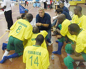 Dutch coach Jouke de Haan giving instructions to the National team during last yearu2019s Great Lakes Championship.(file photo)