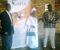 L-R Dr Alex Ezeh, Dr Agnes Tibanyurwa and Dr Jean de la Croix Nkurayija during the launch of CARTA. (Photo: P. Ntambara)