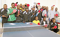 National team players during a recent training session at Amahoro stadium.The National table tennis Championship kicks off today. (File photo)