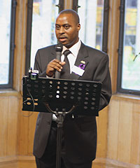 High Commissioner to UK Ernest Rwamucyo delivering his speech at the commemoration. (Photo/ Patrice Gateja)