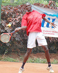 Rwandau2019s top seed Jean Claude Gasigwa hit a forehand in a past local event. (File photo)