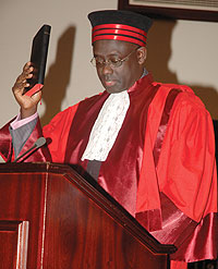 Johnston Busingye takes an oath after being named EACJ Principle Judge in 2008. (File Photo)