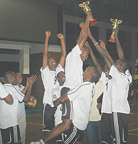 APR players jubilate after winning a sensational third  consecutive league trophy last year. Karera has been an integral member of the team since 2007. (File Photo)