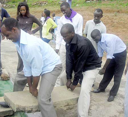 Students clearing the Nyandungu Memorial Site on Monday . (Photo / M. Pelagie )