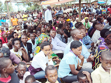 Nyarubuye residents listen to testimonies of survivors. (Photo: S. Rwembeho)