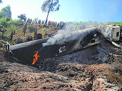 Part of the wreckage of the oil tank. 