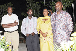 BRD Managing Director, Jack Kayonga (extreme left) and Senator Wellars Gasamagera (extreme right) during the BRD memorial service for the genocide victims. (Courtesy photo)