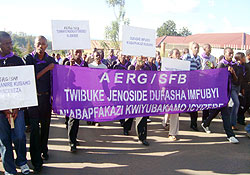 SFB students in Walk to Remember yesterday as part of the commemoration of the 1994 Genocide against the Tutsi (Photo: I. Niyonshuti)