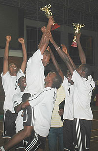 APR Players Jubilate after winning the league last year. The team will represent Rwanda at the World Club Championships that starts tomorrow in Tunisia. (File photo)