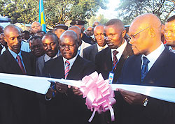 L-R, Western Pronvince Governor Celestin Kabahizi, Gabriel Toyi of CEPEGL (center) as North Kivu Governor Julien Paluku looking on.(File photo)
