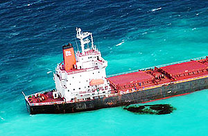 The Chinese-registered coal tanker Shen Neng 1, aground on a reef east of Great Keppel Island, Australia, on April 4, 2010