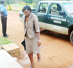 Victoire Umuhoza Ingabire arriving at the Court house yesterday (Photo/J. Mbanda)
