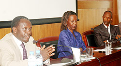 FROM LEFT TO RIGHT; Martin Ngoga, Louise Mushikiwabo and Anaclet Kalibata during the press conference yesterday (Photo; F. Goodman)