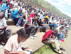 Residents doing driving permit exams at Umuganda Stadium in Rubavu on Monday. (Photo: R. Mugabe)
